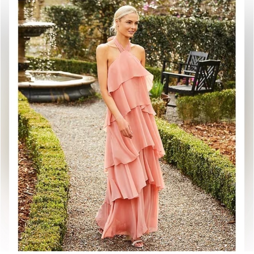 NWT, Antonio Melani,Mariela, Soft Chiffon Tiers Open-Back,Halter Neckline,Size 6 - Picture 3 of 16